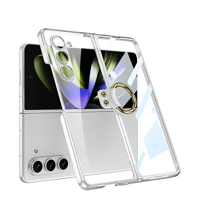 Electroplated Transparent Case with Ring Bracket For Samsung Galaxy Z Fold 5