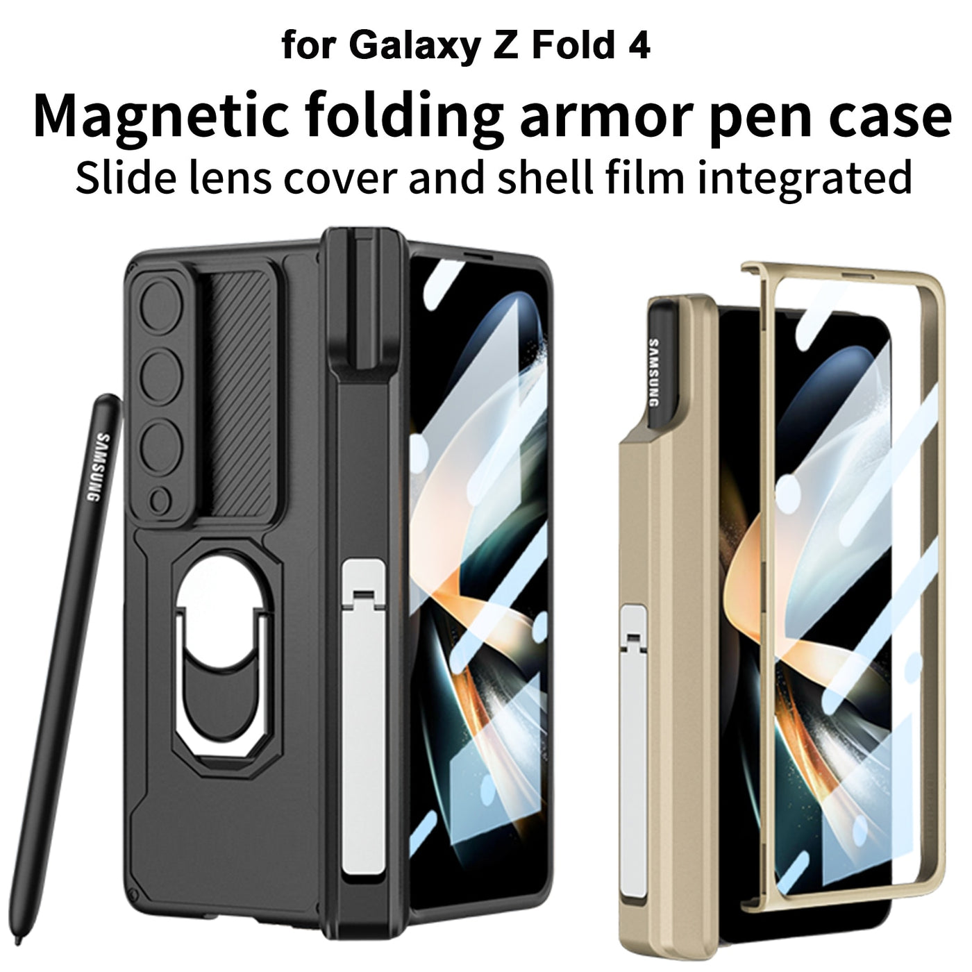 Magnetic Hinge Pen Holder Kickstand Case For Samsung Galaxy Z Fold 4