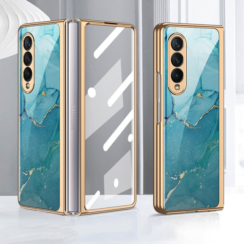 Patterned Tempered Glass Case for Samsung Galaxy Z Fold 4