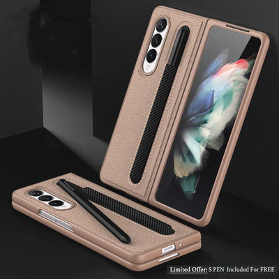 Pure Leather Pen Slot Case For Samsung Galaxy Z Fold 3 & 4 Editions