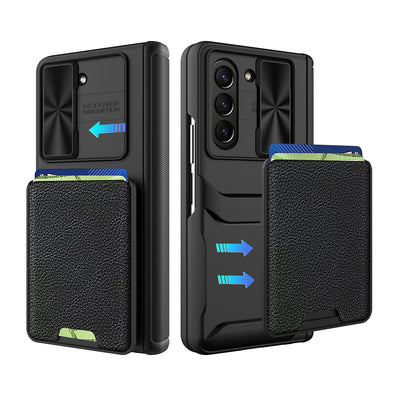 Slide Camera Cover with Leather Wallet  For Samsung Galaxy Z Fold 5