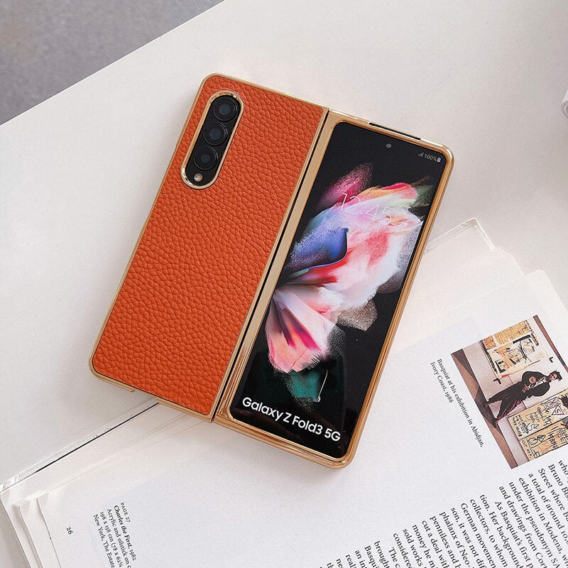 Luxury  Leather Hard Case For Samsung Galaxy Z Fold 3