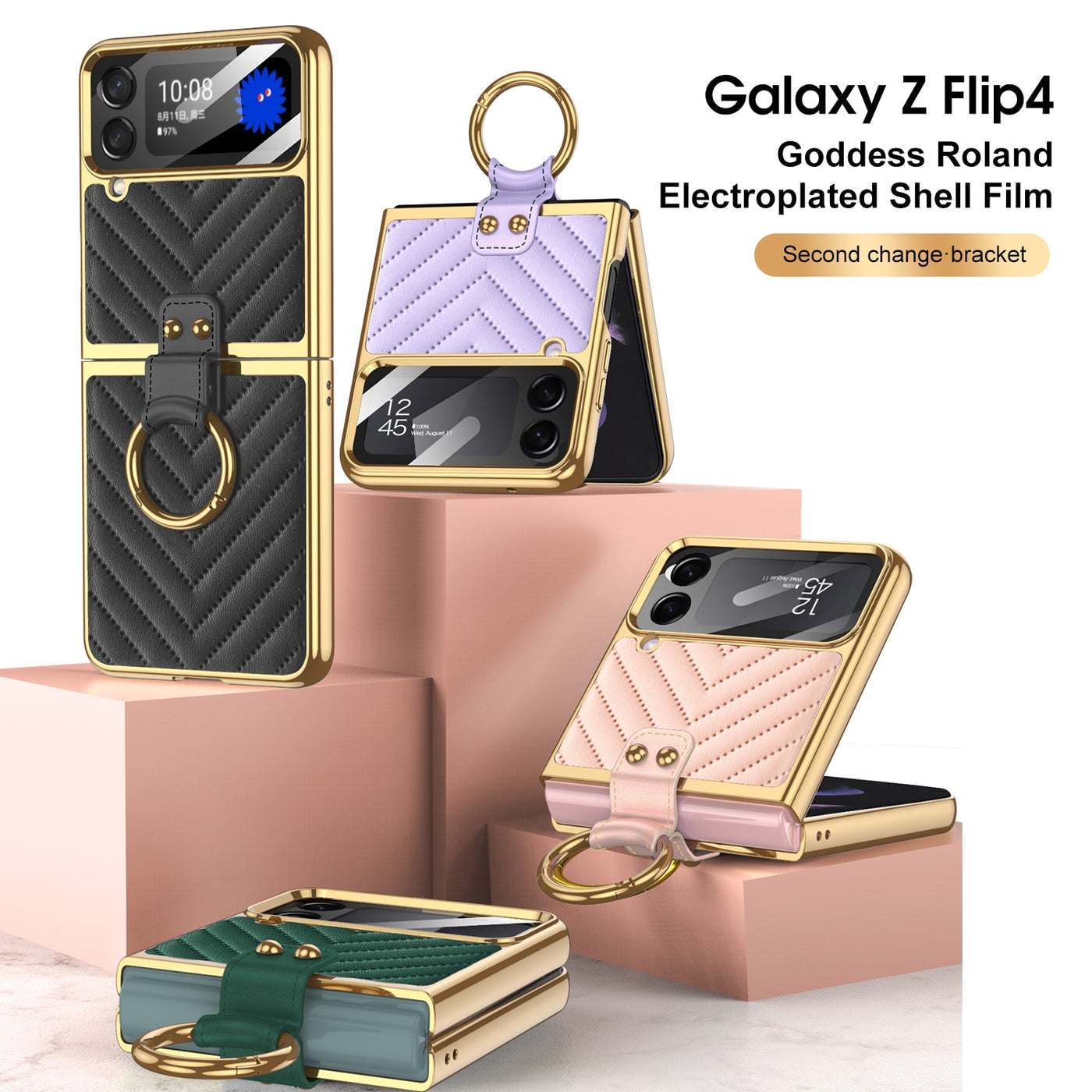 Luxury Electroplated Ring Holder Case For Samsung Galaxy Z Flip 4