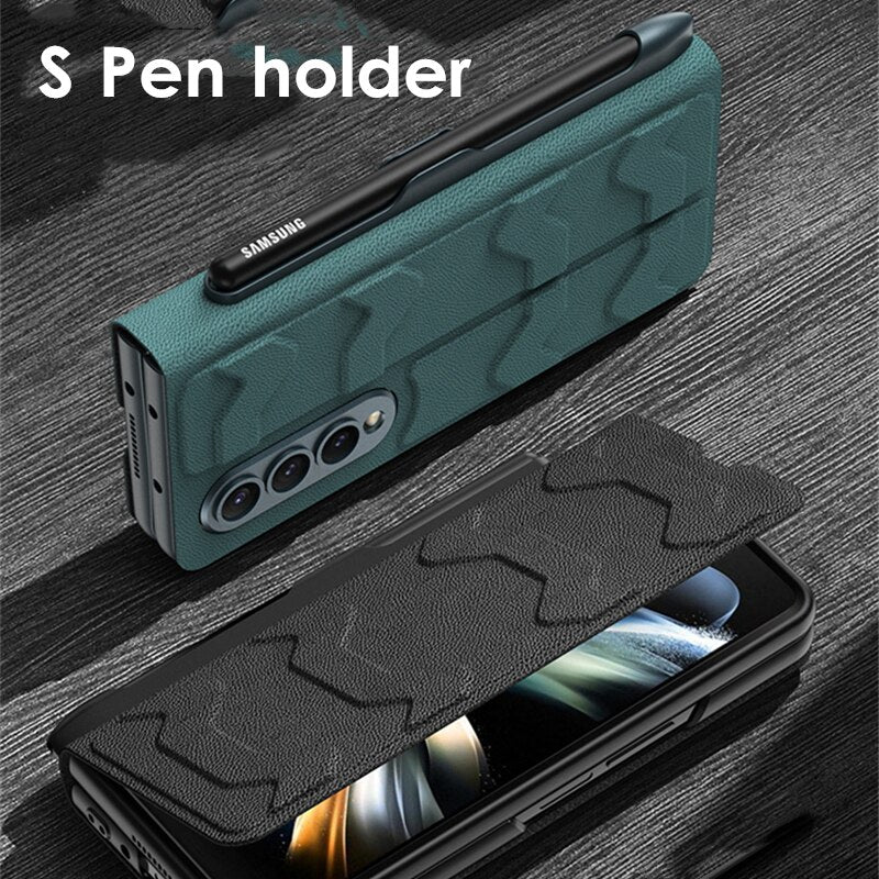 Standing Leather Case with S Pen & Card Slot for Samsung Galaxy Z Fold 4