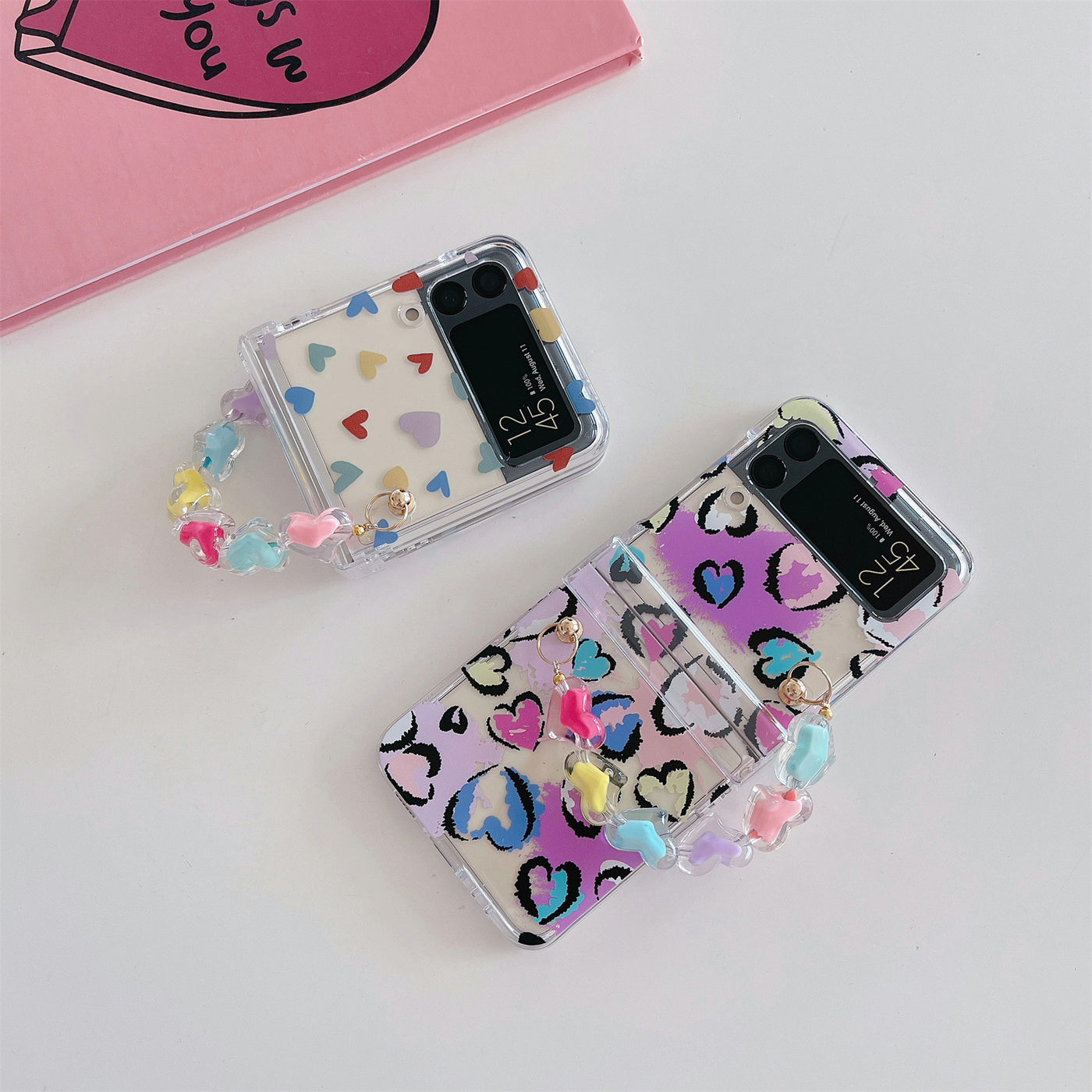 Colorful Heart Case with Bracelet for Samsung Galaxy Z Flip 3 5G