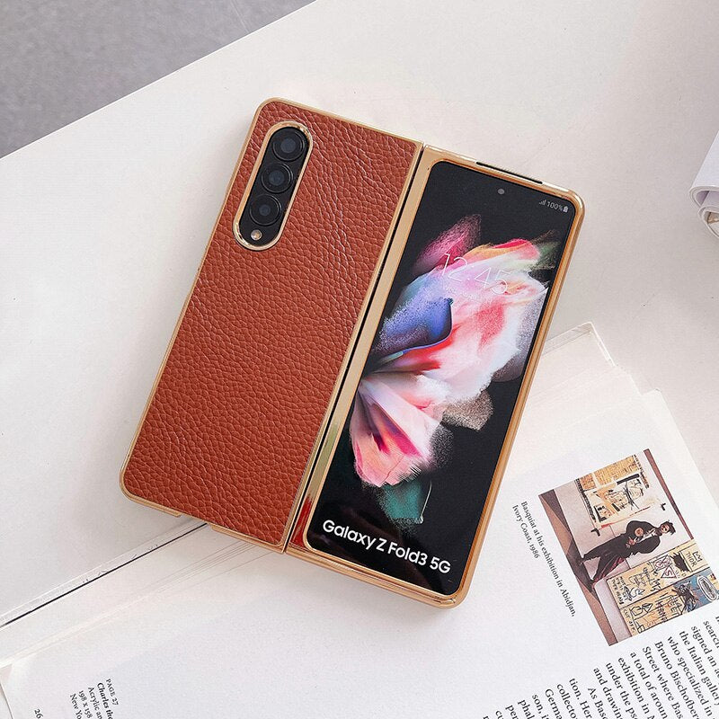 Luxury  Leather Hard Case For Samsung Galaxy Z Fold 3