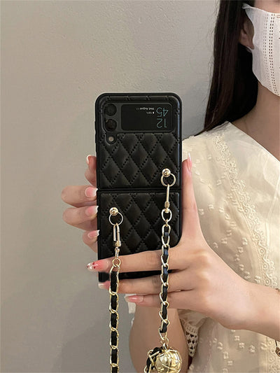 Luxury Adjustable Leather Chain Retro Rhombus Case for Samsung Galaxy Z Flip 3 5G