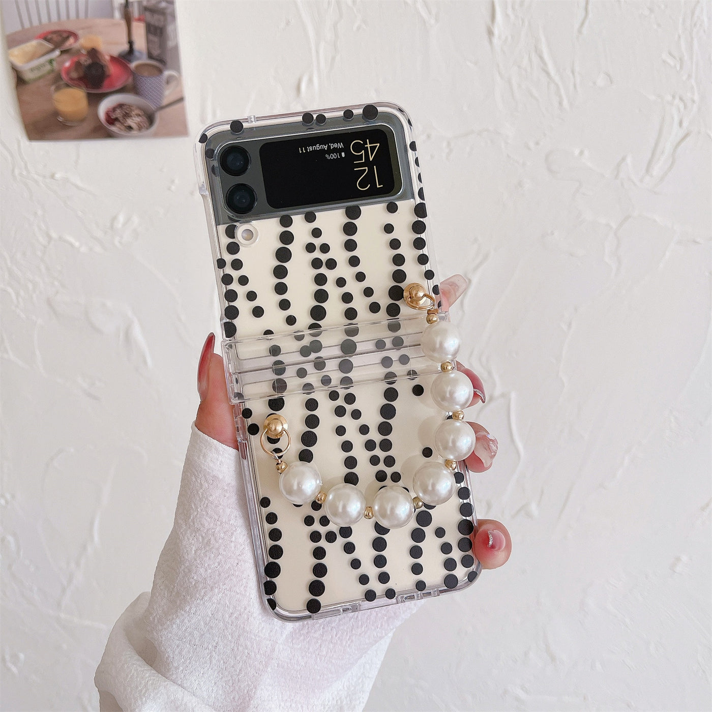 Transparent Case with Pearl Bracelet for Samsung Galaxy Z Flip 3 5G