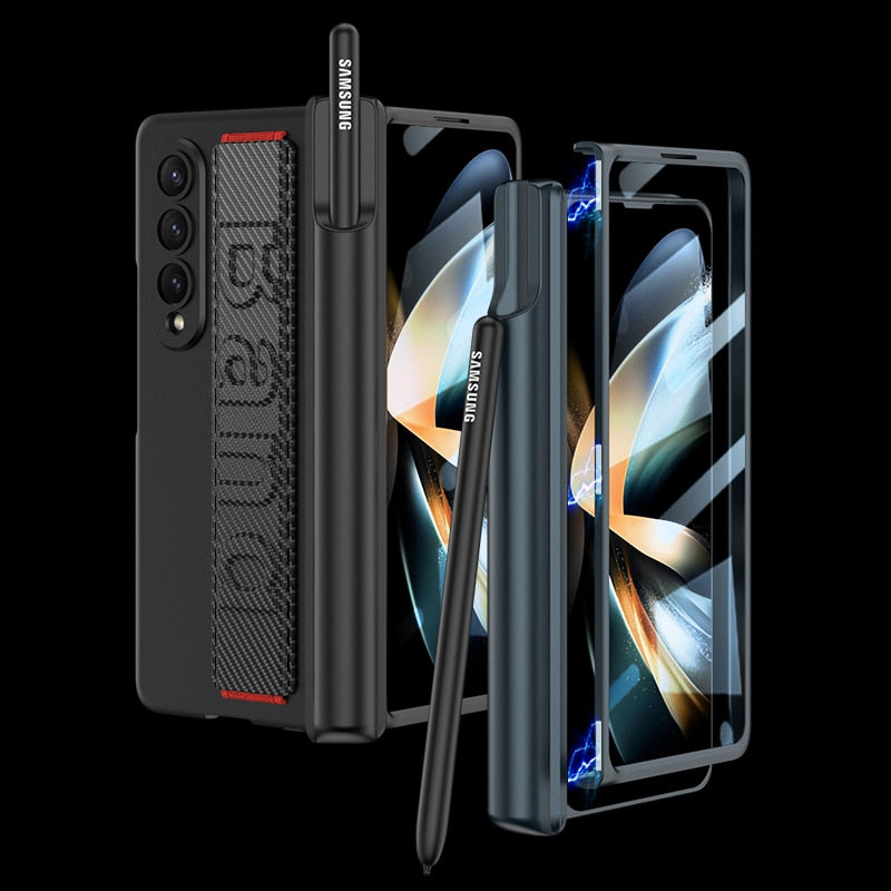 Magnetic Case with Wrist Band & Hinge Pen Holder For Samsung Galaxy Z Fold 4