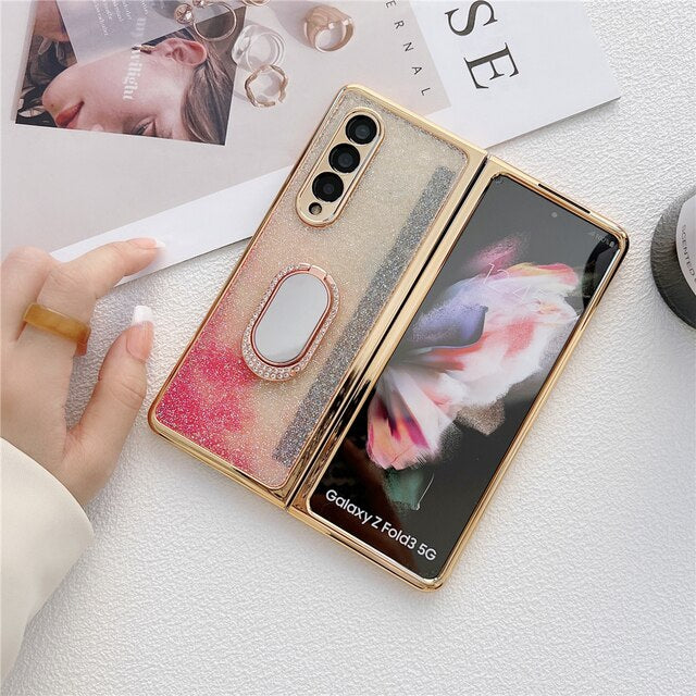 Glitter Diamond Phone Cover For Samsung Z Fold 3 5G  With Ring Holder