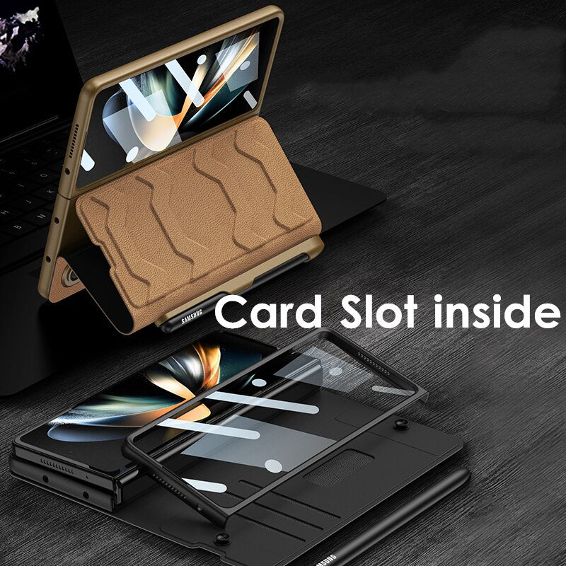 Standing Leather Case with S Pen & Card Slot for Samsung Galaxy Z Fold 4