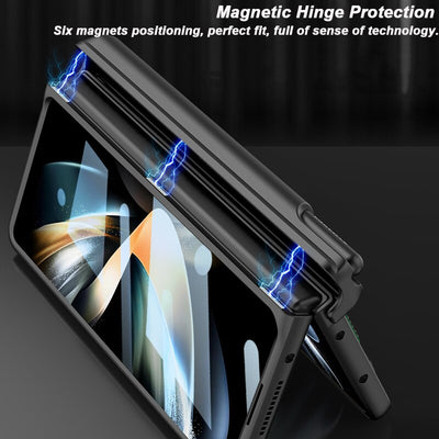 Magnetic Case with Wrist Band & Hinge Pen Holder For Samsung Galaxy Z Fold 4