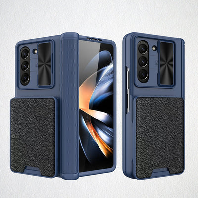 Slide Camera Cover with Leather Wallet  For Samsung Galaxy Z Fold 5