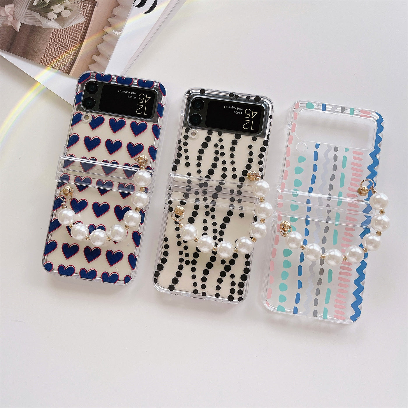 Transparent Case with Pearl Bracelet for Samsung Galaxy Z Flip 3 5G