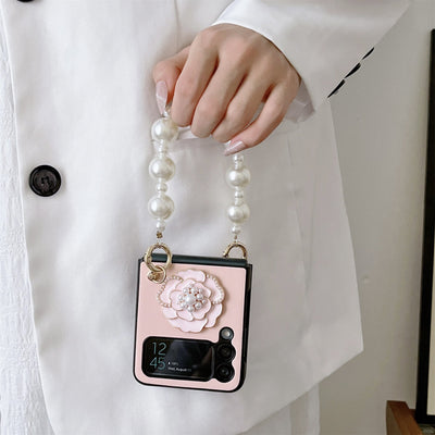Luxury Pearl Bracelet Chain Camellia  Case for Samsung Galaxy Z Flip 4