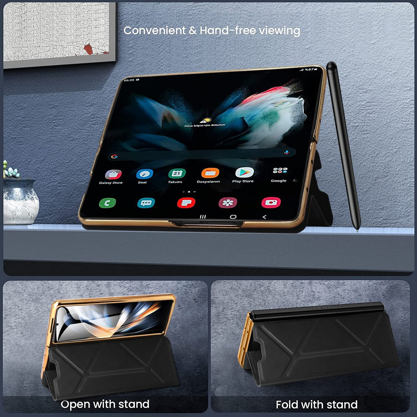 Magnetic Leather Flip Cover & S Pen Slot Holder for Samsung Galaxy Z Fold 5