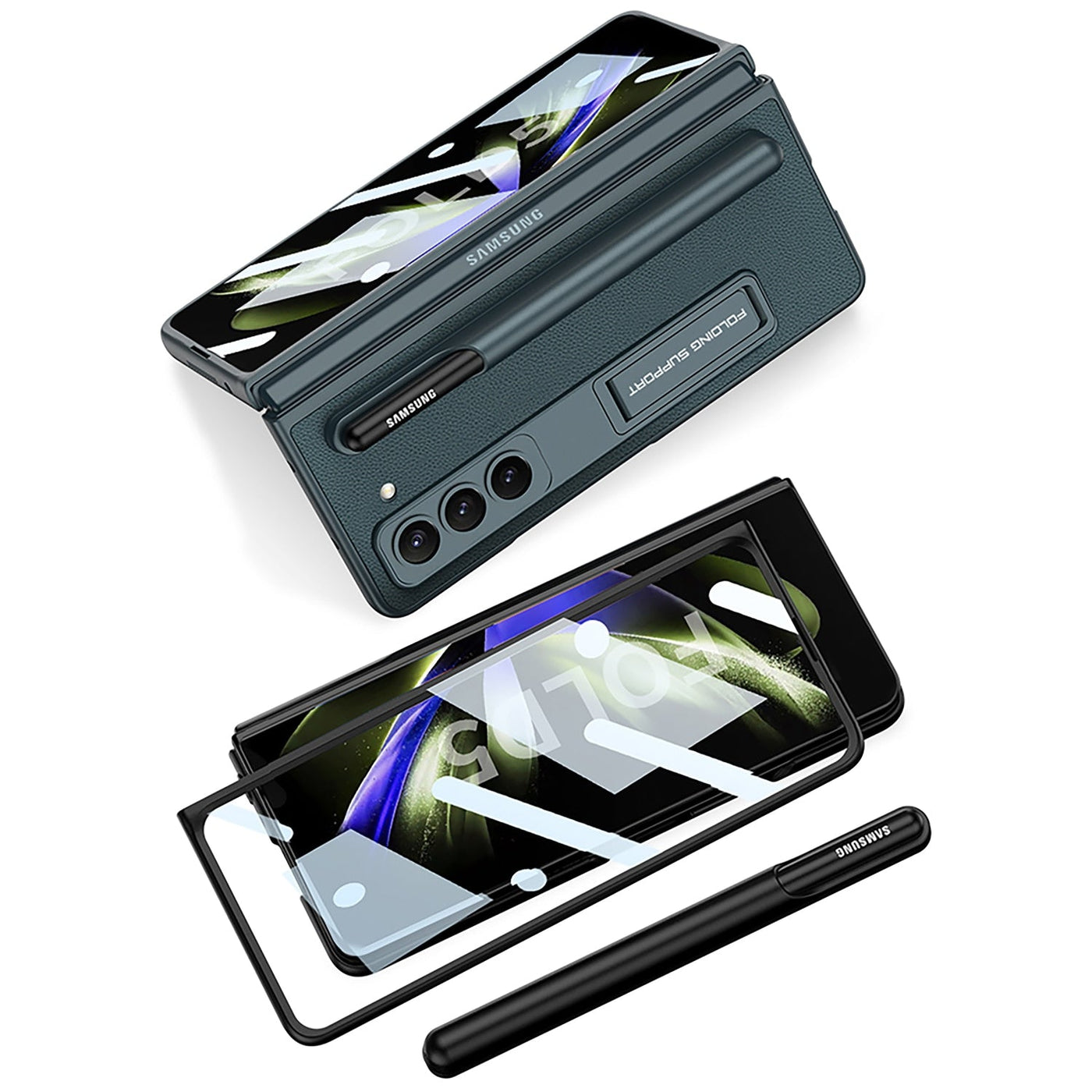 Leather Case With Pen Holder & Kickstand for Samsung Galaxy Z Fold 5