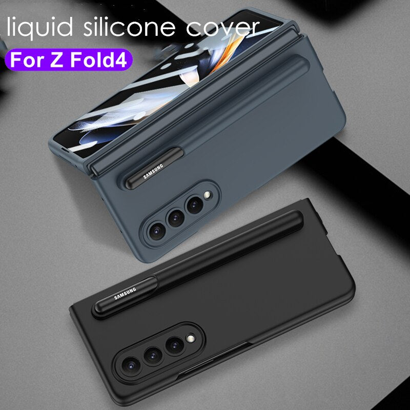 Soft Liquid Silicone Case With Pen Holder for Samsung Galaxy Z Fold 4