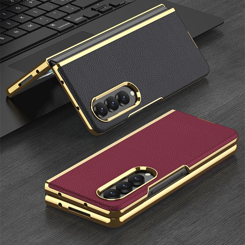 Plating Surface Leather Matte Case For Samsung Galaxy Z Fold 4