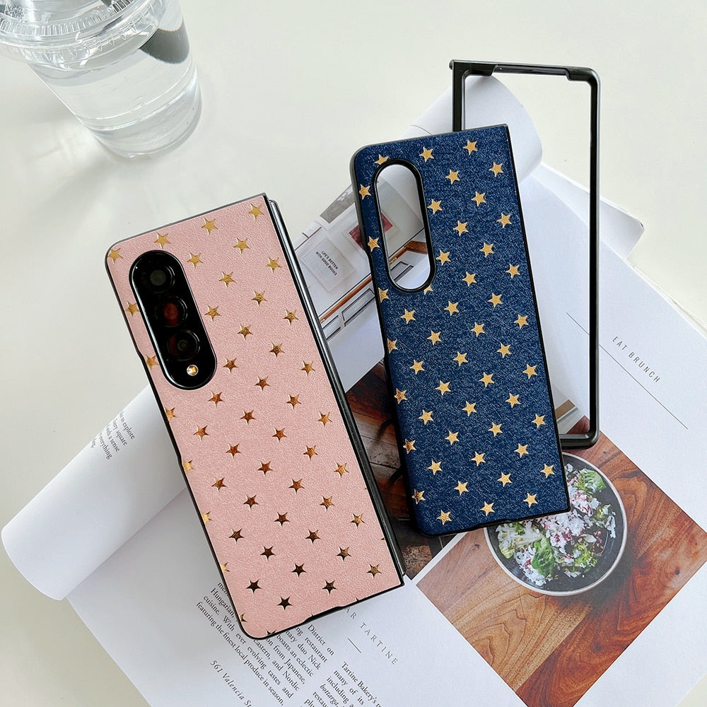 Luxury Gilding Stars PU Leather Phone Case For Samsung Galaxy Z Fold 3 5G