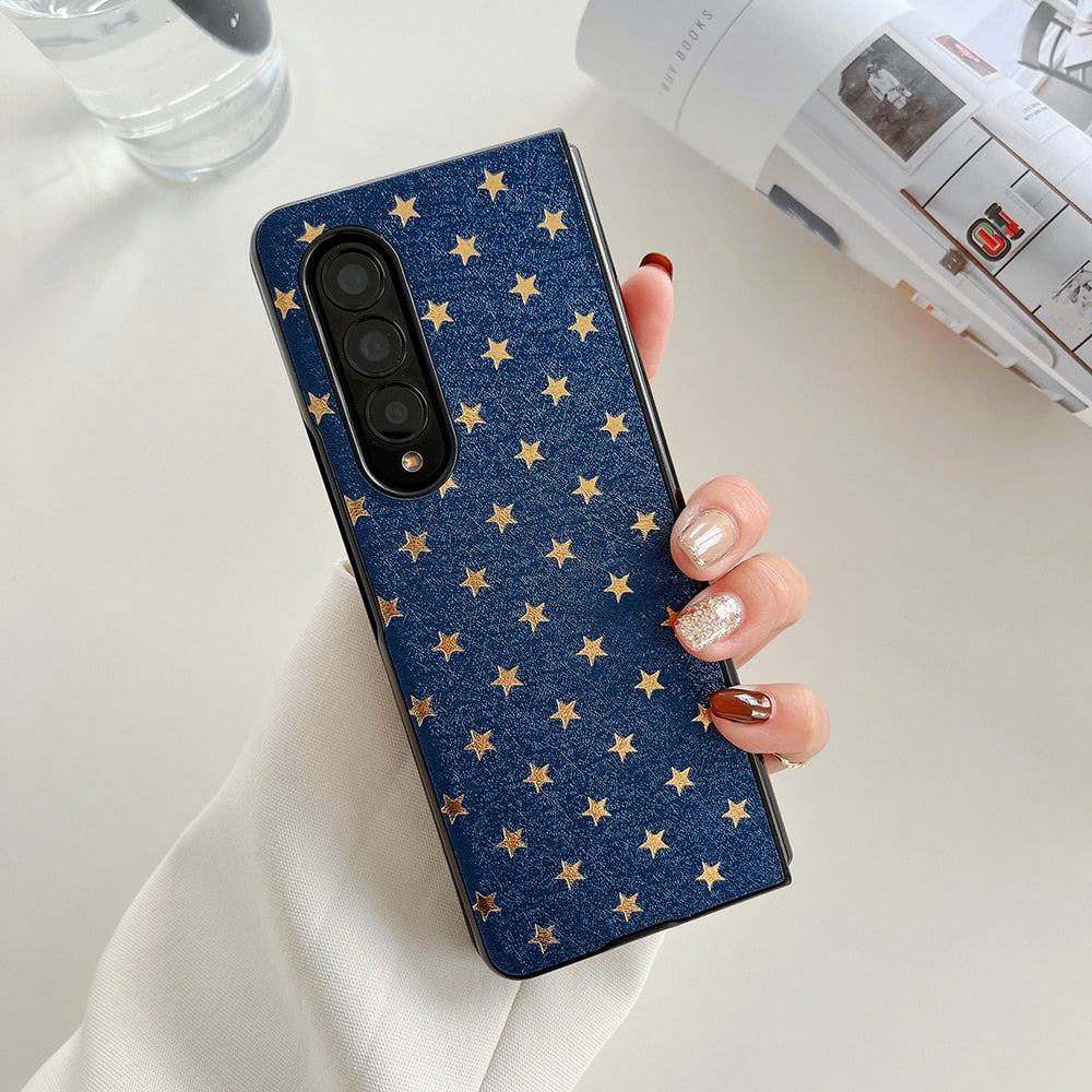 Luxury Gilding Stars PU Leather Phone Case For Samsung Galaxy Z Fold 3 5G