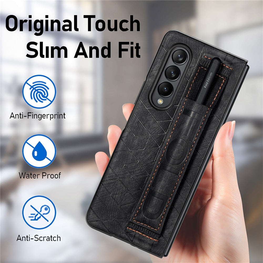 Luxury Leather Wristband Case With Pen Holder For Samsung Galaxy Z Fold 4