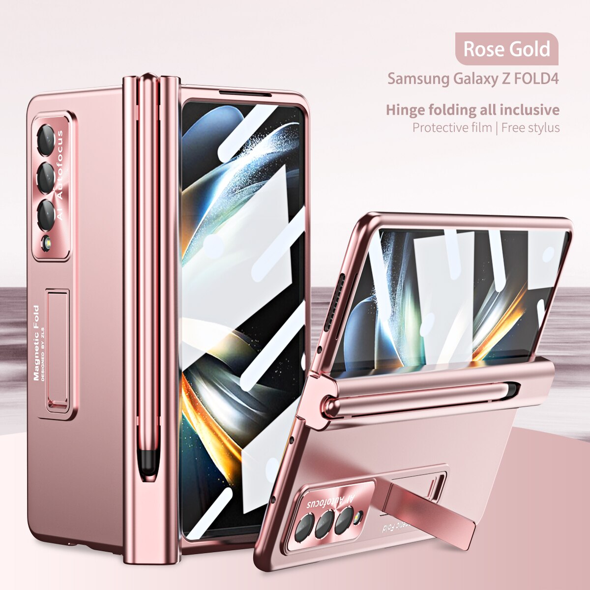 Plating Hinge Pen Holder Case for Samsung Galaxy Z Fold 4