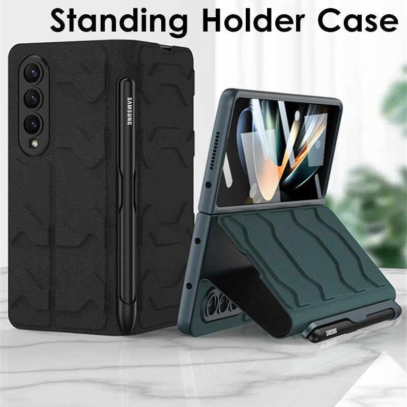 Standing Leather Case with S Pen & Card Slot for Samsung Galaxy Z Fold 4