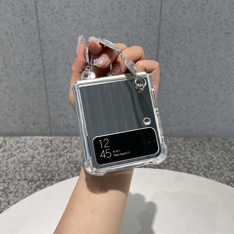 Luxury Mirror Case with Crystal Bracelet For Galaxy Z Flip 3 5G
