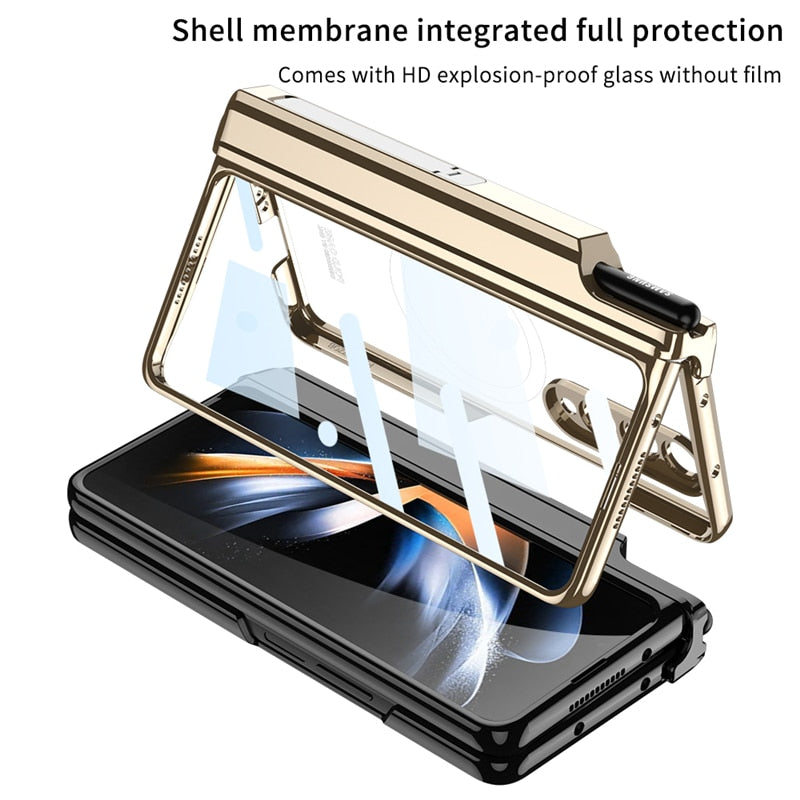 Magnetic Plating Clear Case With Screen Glass For Samsung Galaxy Z Fold 4