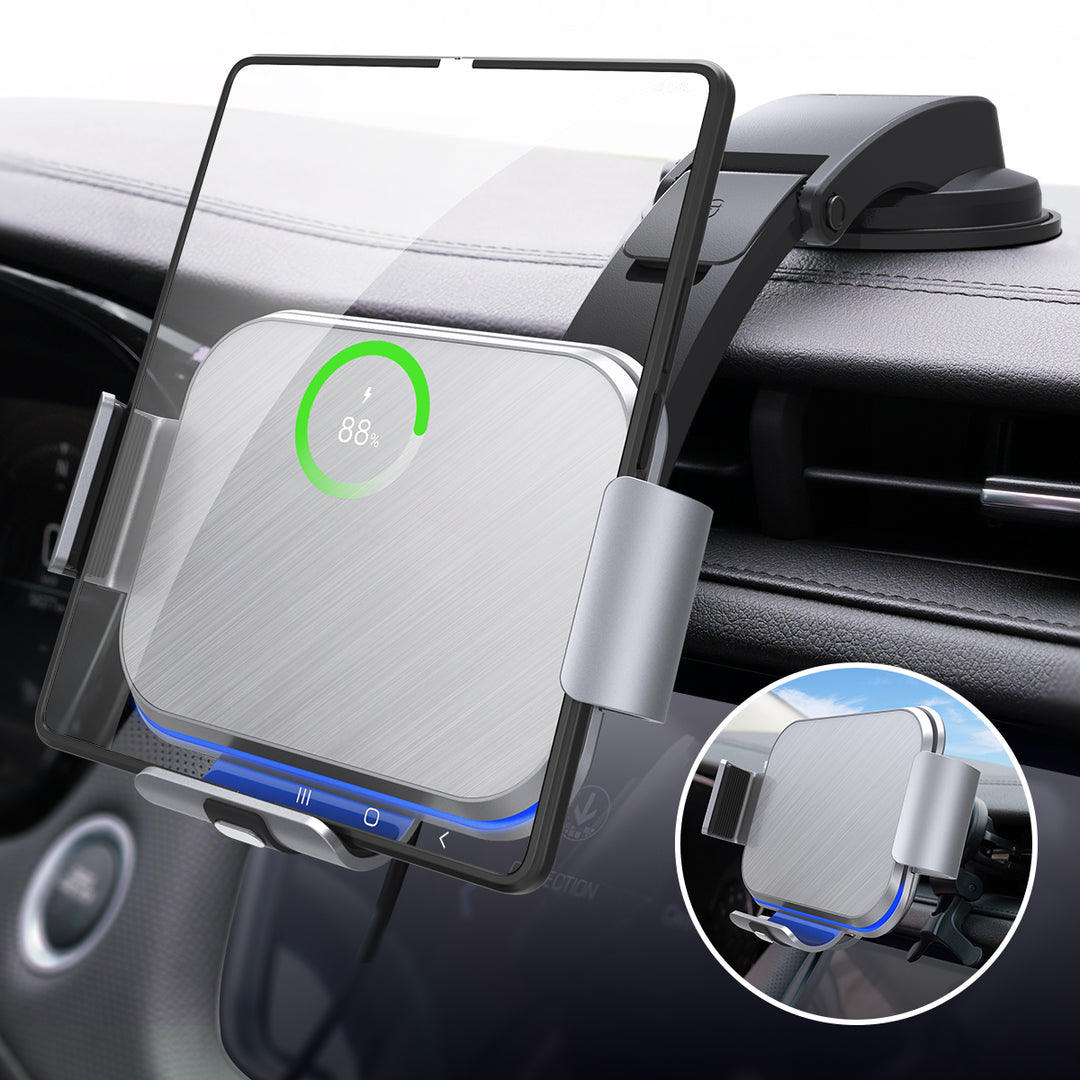 Chargeur Voiture Sans Fil Olycism Rotatif 90° – Double Bobine 15W Pour Galaxy Z Fold/Flip – Compatible Qi, Avec Condensateur De Secours - 4
