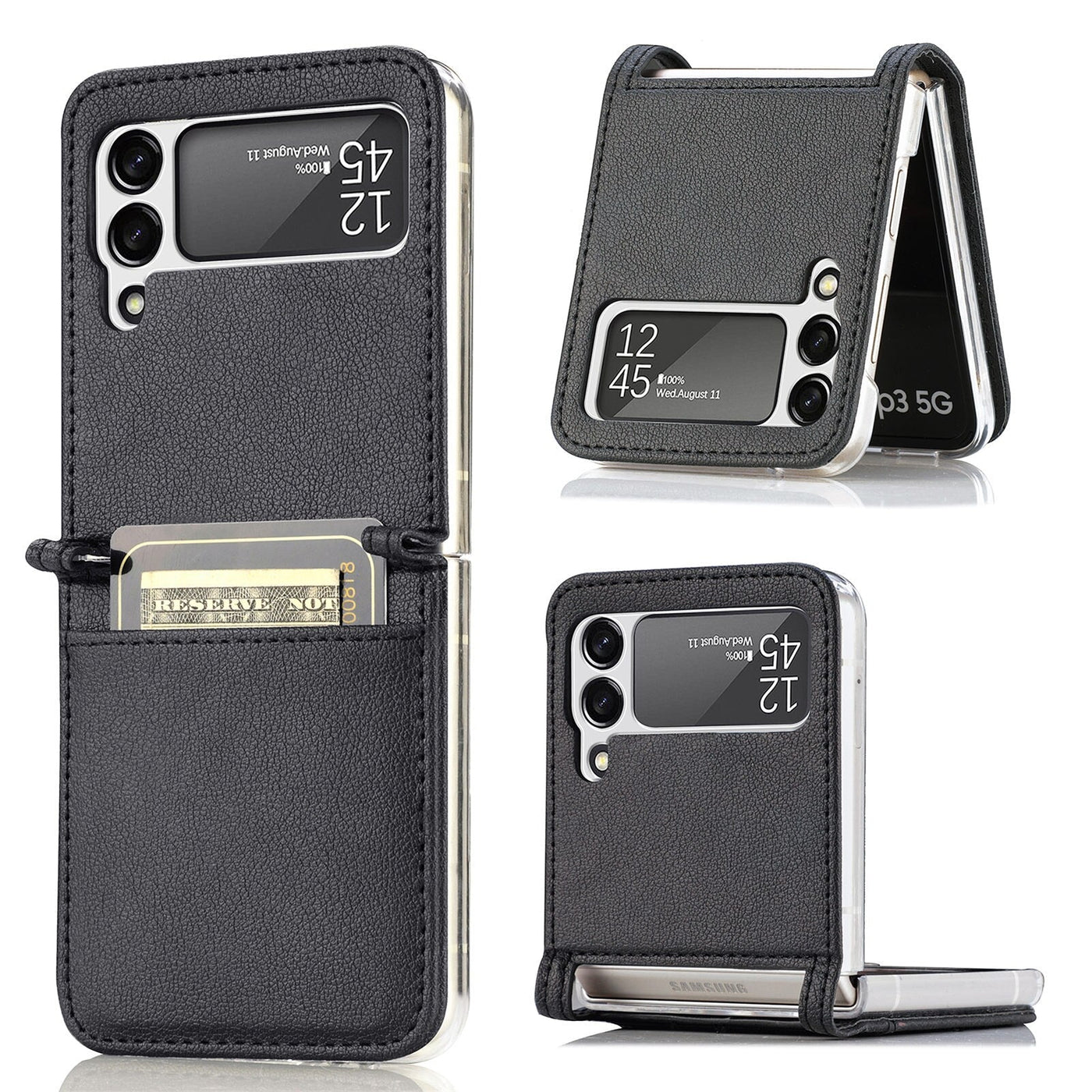Leather Case With Card Holder For Z Flip 3