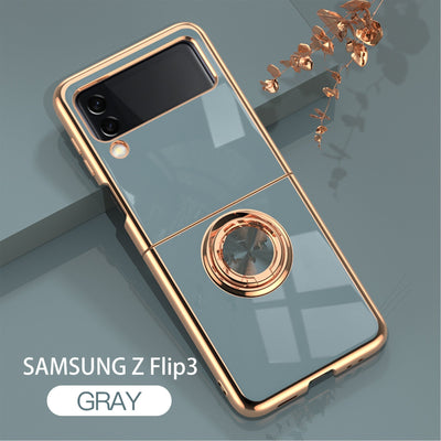 Luxury Electroplating Magnetic Ring Bracket Protective Cover for Samsung Galaxy Z Flip 3 5G