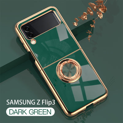 Luxury Electroplating Magnetic Ring Bracket Protective Cover for Samsung Galaxy Z Flip 3 5G