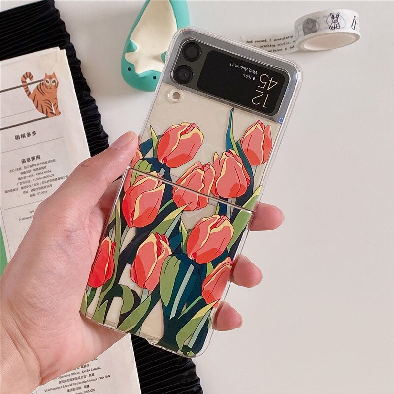 Pretty Tulip Flowers Clear Cover For Samsung Galaxy Z Flip 3 5G