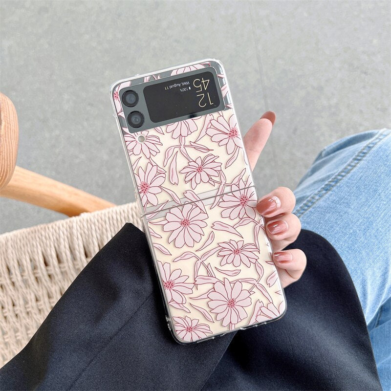 Flower Painting Transparent Case For Samsung Galaxy Z Flip 3 5G