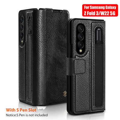 Luxury Leather Kickstand Case With S-Pen Pocket For Galaxy Z Fold 3