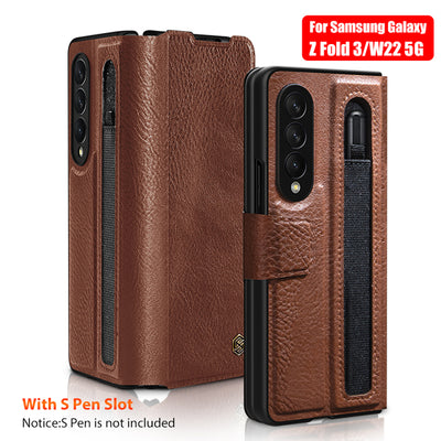 Luxury Leather Kickstand Case With S-Pen Pocket For Galaxy Z Fold 3